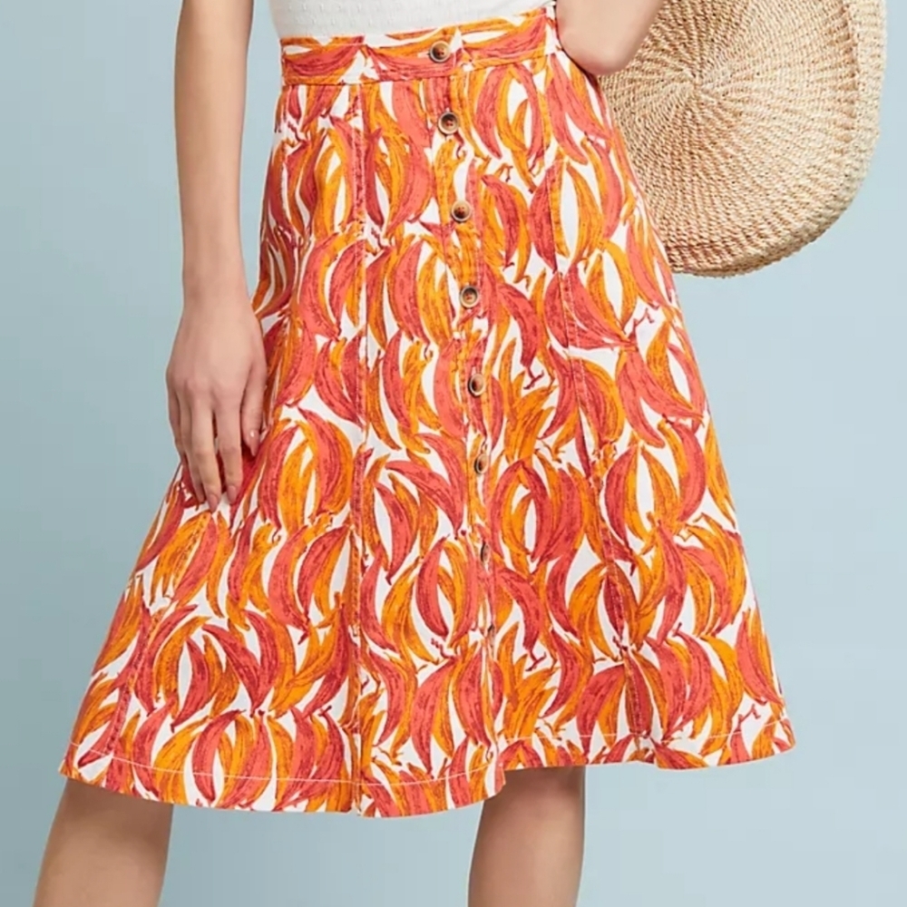 Anthropologie Maeve Banana Grove Denim Midi Skirt Size 2